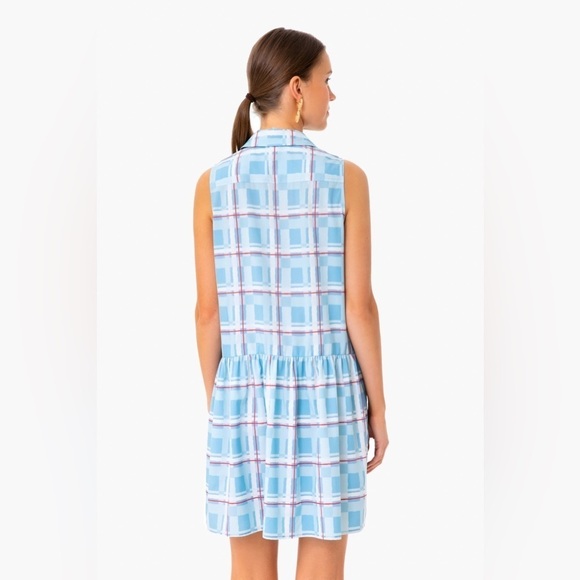 TUCKERNUCK Westport Trellis Sleeveless Hayes Shirt Dress Blue Plaid Size Large - Picture 15 of 15